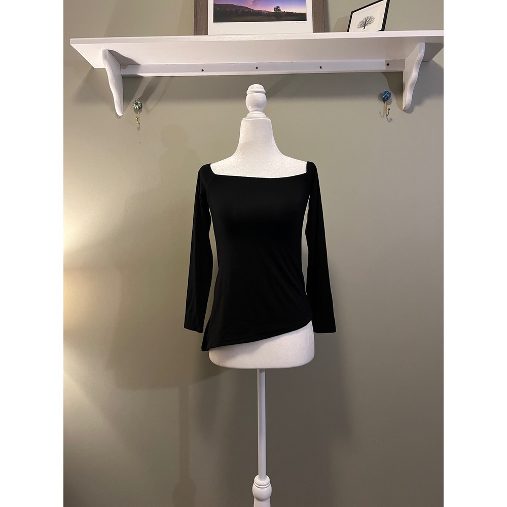 Dynamite Black Square Neck Asymmetrical Hem Long‎ Sleeve Top P/S New